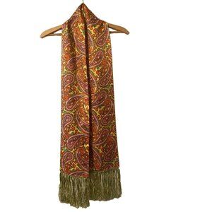 BAAR & BEARDS INC Womens Paisley Scarf Yellow Orange Fringe Hippy Vibe VGC